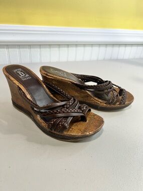 Decree Brown Braided Strap Cork Wedge Sandals